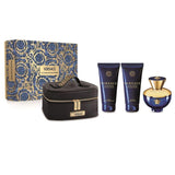 Versace Dylan Blue Pour Femme Gift Set for Women | EDP 100ml + Body Lotion 100ml + Shower Gel 100ml + Cosmetic Bag