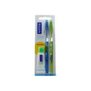 VITIS Toothbrush Medium Two Pack + Toothpaste