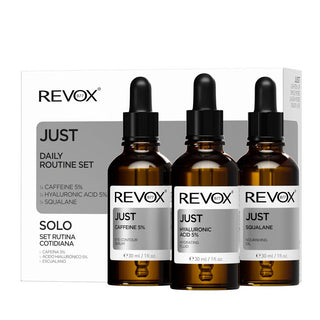 Revox B77 Daily Routine Set Revox B77: Just Squalane Nourishing Oil For Face + Just Caffeine 5% Anti-Dark Circles Day Eye Serum + Just Hyaluronic Acid 5% Hydrating Fluid For Face