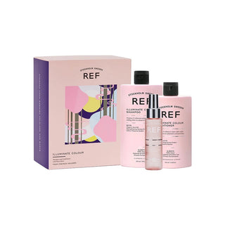 Ref Stockholm Gift Box Set Ref Stockholm: Illuminate Colour Acai Oil Hair Shampoo Enhances Shine + Illuminate Colour Sulfates-Free Hair Conditioner Nourishes And Enhances Tone + Shine Elixir Hair Serum Softening