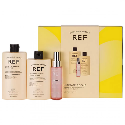 Ref Stockholm Gift Box Set Ref Stockholm: Ultimate Repair Sulfates-Free Hair Shampoo Repairing & Strengthening + Ultimate Repair Sulfates-Free Hair Conditioner For Hydrate/Detangle & Shine + Shine Elixir Hair Serum Softening