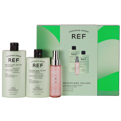 Ref Stockholm Gift Box Set Ref Stockholm: Weightless Volume Sulfates-Free Hair Shampoo Texturizing & Volumizing + Weightless Volume Sulfates-Free Hair Conditioner Smoothens & Volume + Shine Elixir Hair Serum Softening