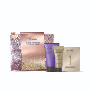 Ahava It's Your Time to Shine Set Ahava: Osmoter Concetrate Smoothing Lotion For Face + Osmoter Concetrate Illuminating Eye Serum *Sample + Deadsea Water Mineral Hydration Hand Cream Floral + Ahava GWP Textile Pouch
