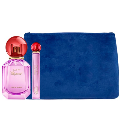 Chopard Luxury Naturals Perfumery Set Chopard: Happy Felicia Roses + Happy Felicia Roses + Chopard Synthetic Leather Textile Bag Trouse Pouche Blue 2.4 x 9 x 6.2 cm for Women | EDP