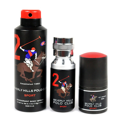 Beverly Hills Polo Club Set Beverly Hills Polo Club: 1982 - Sport 2 Eau De Toilette For Men + 1982 - Sport 2 Anti-Perspirant Deodorant Spray For Men + Sport 2 Anti-Perspirant Deodorant Roll-On For Men
