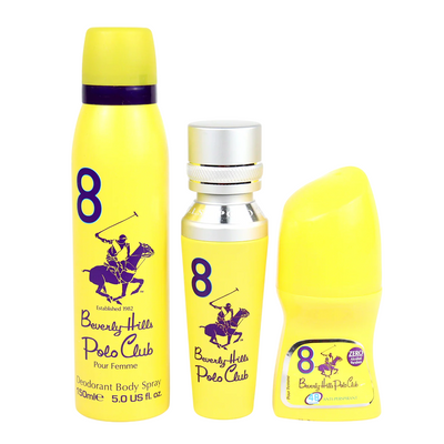 Beverly Hills Polo Club Set Beverly Hills Polo Club: 1982 - Sport 8 Eau De Parfum For Women + 1982 - Sport 8 Freshness Body Spray + No.8 Anti-Perspirant Deodorant Roll-On For Women