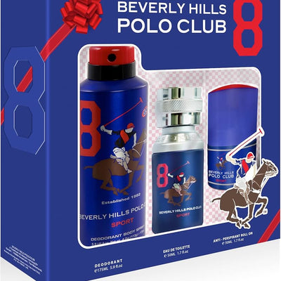 Beverly Hills Polo Club Set Beverly Hills Polo Club: 1982 - Sport 8 Eau De Toilette For Men + 1982 - Sport 8 Anti-Perspirant Deodorant Spray For Men + 1982 - Sport 8 Anti-Perspirant Deodorant Roll-On For Men