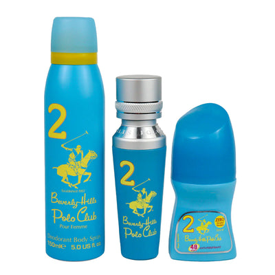 Beverly Hills Polo Club Set Beverly Hills Polo Club: No. 2 Eau De Parfum For Women + No. 2 Anti-Perspirant Deodorant Roll-On For Women + 1982 - Sport 2 Freshness Body Spray