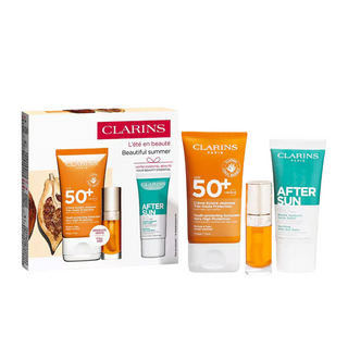 Clarins Set Clarins: Clarins Hydrating Sunscreen Cream For Face SPF 50+ + After Sun Regenerating After-Sun Balm + Lip Confort Lip Oil 01