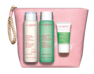 Clarins Set Clarins: Pure Exfoliating Scrub + Velourse Anti-Pollution Cleansing Milk For Face + Purifying Alcohol-Free Purifying Tonic Lotion For Face