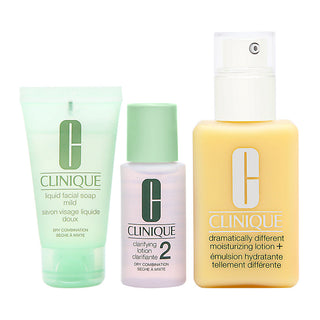 Clinique Great Skin Start Here 3 Step Set Clinique: Dramatically Different Lotion+ Fragrance Free Moisturizing Day & Night Lotion For Face + Clinique Cleansing Liquid Soap For Face + Clarifying 2 Cleansing Lotion For Face