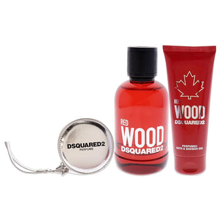 Dsquared 2 Set Dsquared 2: Red Wood Eau De Toilette For Women + Red Wood Shower Gel & Shampoo 2-In-1 + Dsquared GWP Textile Pouch Silver