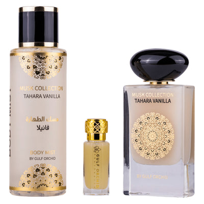 Gulf Orchid Set Gulf Orchid: Tahara Vanilla Eau De Parfum Unisex + Tahara Vanilla Scented Spray For Women + Tahara Vanilla Perfume Oil For Women *Miniature