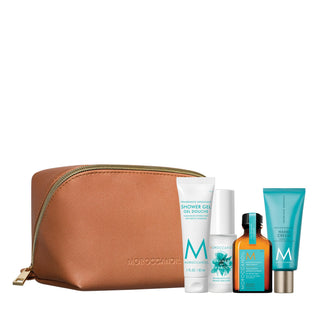 Moroccanoil Set Moroccanoil: Brumes Du Maroc Hair Scented Mist For Women + Hydration Hair Oil Treatment Hydrating + Fragrance Originale Hyaluronic Acid Nourishing Hand Cream + Moroccanoil GWP Textile Pouch Brown