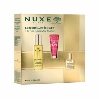 Nuxe Anti-Aging Glow Routine Set Nuxe: Super Serum [10] Vegan Anti-Ageing Day & Night Serum For Face & Neck + Merveillance Lift Glow Firming Cream For Face + Huile Prodigieuse Rich Multi-Purpose Body Oil For Face Body & Hair *Miniature