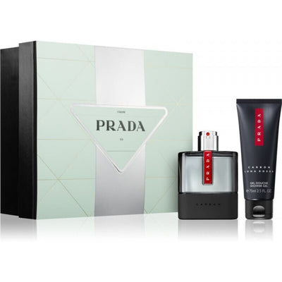 Prada Set Prada: Luna Rossa Carbon Eau De Toilette For Men + Luna Rossa Carbon Revitalized Shower Gel Body