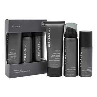 Rituals Set Rituals: Homme Charcoal Eliminates Impurities Cleansing Scrub For Face + Homme 24h Protection Deodorant Spray For Men + Homme Cedar Wood + Vitamin E Complex Shower Mousse