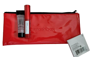 Smashbox Deluxe Trial Size Set Smashbox: Super Fan Volumizing Mascara Black + Photo Finish Smoothing Liquid Primer + Textile Makeup Bag Red