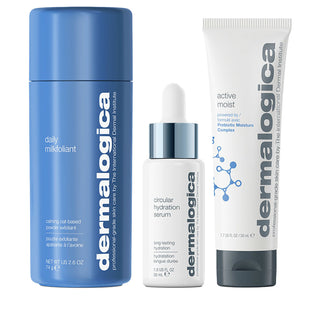 Dermalogica Smooth + Hydrate Set Dermalogica: Daily Milkfoliant Exfoliating Exfoliating Powder + Active Moist Prebiotics Hydrating Cream For Face + Circular Hydration Hyaluronic Acid Serum For Face