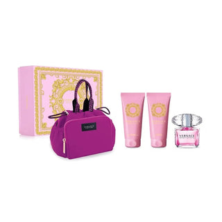 Versace Bright Crystal Gift Set EDT 90ml Shower Gel 100ml Body Lotion 100ml and pink bag