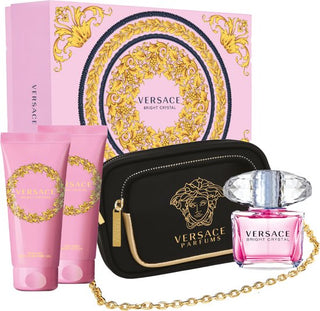 Versace Bright Crystal Gift Set EDT 90ml Body Lotion 100ml Shower Gel 100ml and Pouch