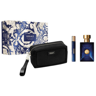 Versace Dylan Blue Pour Homme Gift Set EDT 100ml EDT 10ml and Black Trousse