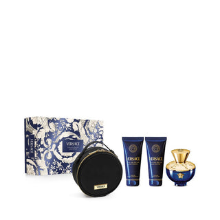 Versace Dylan Blue Pour Femme Gift Set EDP 100ml Body Lotion 100ml Shower Gel 100ml and Round Makeup Case