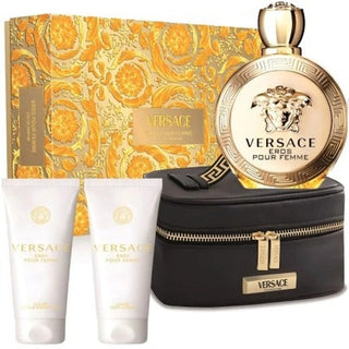 Versace Eros Pour Femme Gift Set EDP 100ml Body Lotion 100ml Shower Gel 100ml and Beauty Case